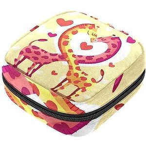 Maandverband Opbergtas, Vrouwelijke Product Pouches Draagbare Periode Kit Tas voor Meisjes Vrouwen Dames Leuke Giraffen, Meerkleurig, 4.7x6.6x6.6 in/12x17x17 cm
