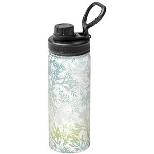 18oz Dubbelwandige Vacuüm Geïsoleerde Roestvrij Staal Groene Zee Blauw Zeewier Print Waterfles, Zweetlek Bewijs, Houd Koud 24 uur Warm 12 uur