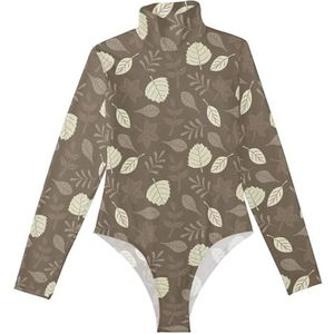 LI ZHI XIN Rompertjes met lange mouwen voor dames, eendelige jumpsuit met hoge hals, coltrui, turnpakje, top voor meisjes, dans, workout, fitness, bodysuit met tropische boombladeren, planten