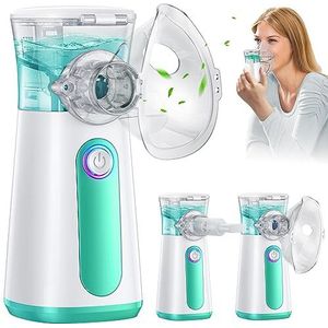 Draagbare Aerosol voor Volwassenen en Kinderen, Ultrasone Machine Voor Effectieve Luchtwegaandoeningen, USB-C Oplaadbaar, 2 Maskers en Mondstuk, Instelbare Snelheid, Reiniging met één klik(groen)