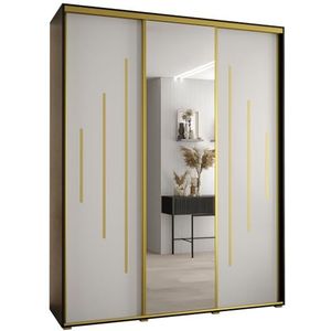 MEBLE KRYSPOL Davos 13 190 Kledingkast met drie schuifdeuren voor slaapkamer - Moderne Kledingkast met spiegel, kledingroede en planken - 235,2x190x60 cm - Zwart Wit Goud