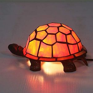 HKLY Europese creatieve kleurrijke schildpad tafellamp kinderlamp nachtlampje Tiffany glas metaal bureaulamp E14 decoratie bedlamp schildpad lamp voor kinderkamer slaapkamer, oranje