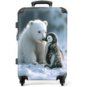 NoBoringSuitcases.com® - Kinderkoffer - IJsbeer en Pinguïn - Lichtgewicht - 4 Wielen