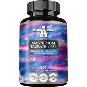 Magnesium Taurate + P-5-P 140 mg per portie - 200 veganistische capsules - 100 Day Supply - ondersteunt de spier- en zenuwfunctie - supplement van Apollo's Hegemony