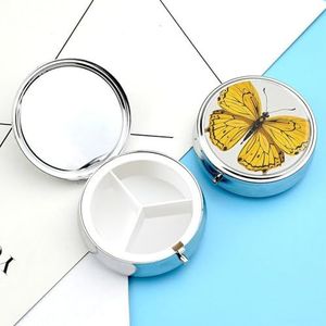 Verschillende Gele Vlinder Pil Doos Pil Container Houder 3 Compartiment Metalen Pil Organizer Reizen Geneeskunde Organizer Draagbare Pillendoos voor Pocket om Pillen Vitamine