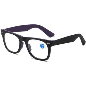SHXSYN Modieuze progressieve multifocus-leesbril met groot montuur voor mannen en vrouwen, high-definition bril op afstand en close-leesbril met anti-blauw licht gebruik, Binnen paars frame, Multi