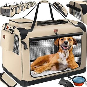Lovpet® Hondenbox, incl. hondenbak, opvouwbaar, XXL 91,4 x 63,5 x 63,5 cm hondentransportbox, transporttas, hondentas transportbox voor huisdieren, honden en katten, beige