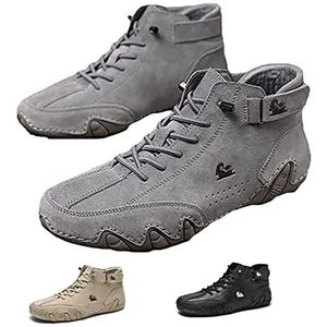 AHKISS Italiaanse handgemaakte suède hoge laarzen, mannen waterdichte suède klittenband lederen casual sneakers veterschoenen antislip wandelschoenen ademende hoge laarzen, antislip ademend Chukka,