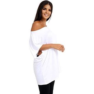 janisramone Womens dames nieuwe effen uit de schouder vleermuis mouw bardot Baggy oversized T-shirt T-shirt Top