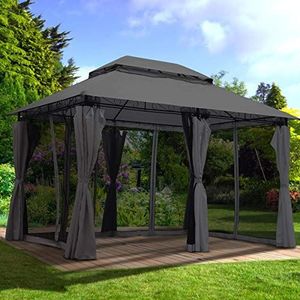 BRAST Easiness Paviljoen | vele modellen en kleuren | 300 x 400 x 290 cm | muggennet | TÜV-getest | waterdicht | UV-bescherming | vast dak | 3 x 4 m antraciet muggennet