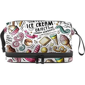 Ice Cream Makeup Bag Double Layer Ruime Cosmetische Zakken voor Vrouwen en Meisjes Reizen Draagbare Toiletry Pouch met Rits, Meerkleurig, 27x15x14 cm/10.6x5.9x5.5 in, Make-up zakje
