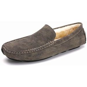 Loafers for heren, voering van imitatiebont, pluche, rijstijl, loafer, comfortabel, flexibel, instapper (Color : Khaki Lined, Size : 41 EU)