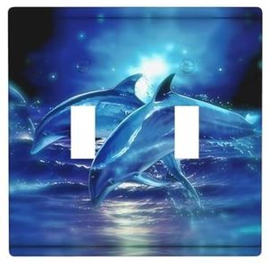 ZhaoYuGoods Blauwe Oceaan Dolfijn Print Muurplaat, Dubbele Toggle Lichtschakelaar Outlet Cover 2-Gang 11,4 cm x 11,4 cm, PC Decoratieve Voorplaat voor Thuis & Kantoor