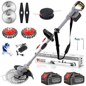 Elektrische grastrimmer, 21 V, borstelloze accu, 4-in-1, met 2 accu's van 4,0 Ah, onkruidborstel, verstelbare handgreep, telescopische buis, 90 graden draaibare kop voor gazon en tuin