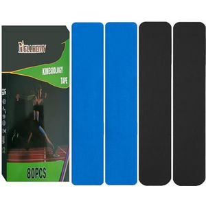 NELLHOMY 80 Stuks Kinesiologie tape Voorgesneden, Elastische Therapietape Ondersteunt Spieren en Gewrichten, Waterbestendig Sporttape Pijnverlichtend voor Fysiotherapie en Sport,Zwart+Blauw