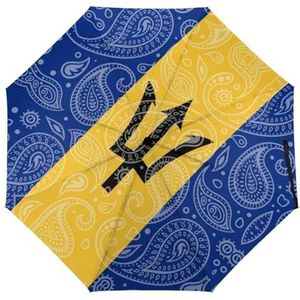 Paisley En Barbados Vlag Mode Paraplu Voor Regen Compact Tri-Fold Reverse Folding Winddicht Reizen Paraplu Automatische