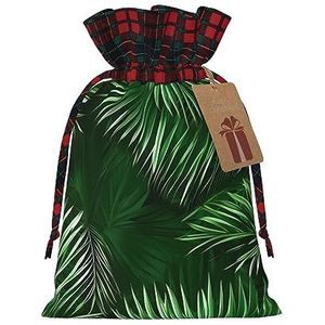 Groene bladeren van palmboom tropische planten herbruikbare geschenktas-trekkoord kerstcadeau tas, perfect voor feestelijke seizoenen, kunst & ambachtelijke tas