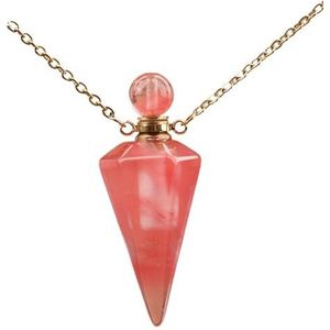 Natural Roses Quartz Crystal Stones Pendulum Essential Oil Perfume Bottle Pendant Healing Reiki Pendulum Chain Necklace Jewelry (Color : Watermelon Red)