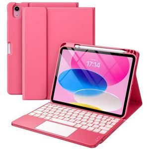 Toetsenbordhoes voor iPad (A16) 11e/10e Generatie, 7 Kleuren Achtergrondverlichting, Afneembare Toetsenbordhoes voor iPad A16 11 Inch 2025 10e Generatie 10,9 Inch 2022,Rood