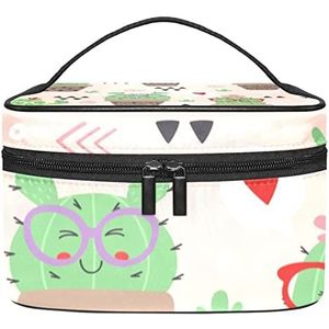 Leuke Zonnebril Cactus Pot Cartoon Art Make-up Organizer Bag, Reizen Make-up Tas Organizer Case Draagbare Cosmetische Tas voor Vrouwen en Meisjes Toiletartikelen, Meerkleurig, 22.5x15x13.8cm/8.9x5.9x5.4in