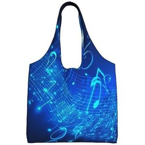 YNCATXZ Blauwe Muzikale Noten Canvas Tote Bag Voor Vrouwen Esthetische Boodschappentassen Schoudertas Herbruikbare Boodschappentassen, Zwart, Eén maat