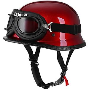 Duitse Helm, Zomermotorfiets Halfhelm, ECE Goedgekeurde Motorhelm Motorfiets Cruiser Scooter Coole Helm Voor Mannen En Vrouwen B,L(59-60CM)