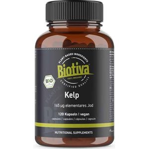 Kelp bio hoge dosering 120 capsules - 165 mg natuurlijk jodium - Kelp algen - Gebotteld in Duitsland - 100% veganistisch - Geen vulstoffen of antiklontermiddelen - Biotiva