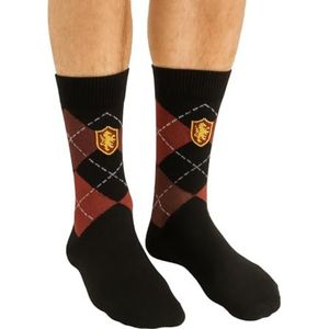 Gelicentieerde Harry Potter Griffoendor Argyle gebreide sokken Gryffindor Logo geborduurd maat 6-11, Zwart-Maroon-Goud, Eén Maat
