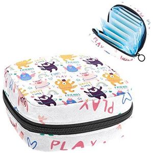 Periode Pouch Draagbare Tampon Opbergtas,Tampon Houder voor Portemonnee Vrouwelijke Product Organizer,Hula Hoops Dieren, Meerkleurig, 4.7x6.6x6.6 in/12x17x17 cm