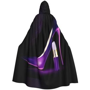 Carnaval cape met capuchon voor dames en heren, volledige lengte, cosplay kostuum, mantel, 185 cm, elegante paarse hoge hakken met lippenstift