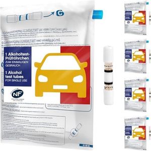 ACE Inmal-alcoholtester met NF-certificaat, 5 x wegwerp-promilletester voor Frankrijk, 5 alcoholtestertestbuisjes met ballonnen