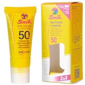 Snik First Class Cream Combi 2-in-1, professionele gezichtscrème + lipstick voor berg, skiën, extreme sport, biologisch met carotein, SPF 50 hoge UVA + UVB-bescherming, tube 15 ml