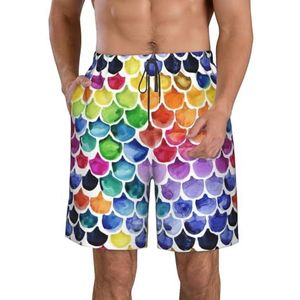 Mexicaanse Salsa Symbolen Print Heren Sneldrogende Zwemshorts Strand Korte Board Spa Trunks Stretchy Gym Shorts Surfen Short, Zeemeermin vis schaal, 3XL