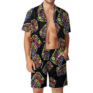 Hippy Art Peace Sign Hawaiiaanse sets voor mannen button down korte mouw trainingspak strand outfits XL