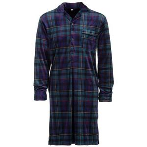 Henry Terre Heren velours nachthemd lange mouwen met omslagmanchet houthakker-design borstzak knoopsluiting maat M-3XL katoenmix, magenta, L