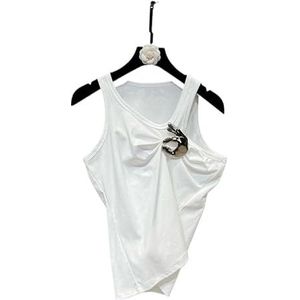 Effen kleur gerimpeld hemdje for dames 2024 Lente nieuwe items Mouwloze tanktop met ronde hals Dames (Kleur : White, Size : L)