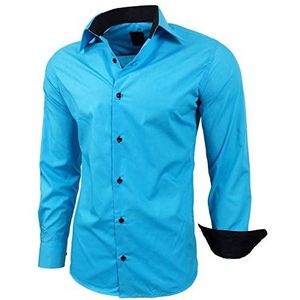 Baxboy B-500 herenoverhemd met lange mouwen, zakelijk, vrije tijd, bruiloft, gemakkelijk te strijken, slimfit, kentkraag, geschikt om te dragen bij pak, turquoise, M