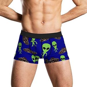 Groene UFO Aliens Zacht Heren Ondergoed Comfortabele Ademend Fit Boxer Slip Shorts XL