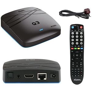 Xsarius, Q3 4K Android TV Box met SmartTV-functie, WiFi, LIVETV-app, Dolby Digital, VOD, USB 2.0 & 3.0, HDR10, 1GB & 8GB, YouTube, Micro SD-kaartslot + HM-SAT HDMI-kabel