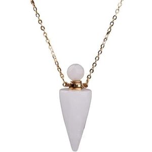 Spiritual Divination Pendulum For Dowsing Women Crystal Quartz Perfume Bottle Pendant Necklace Reiki Chakra (Color : White Quartz Gold)