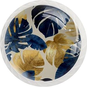 Marineblauwe en gouden tropische bladeren ronde kristallen lade dressoir knoppen set van 12, deur kast kast hardware knop met schroeven, thuiskantoor kinderkamer decor