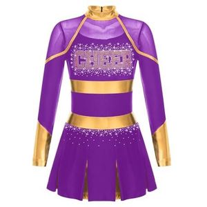 ZGXNYI Bruidsmeisjesjurken kinderen meisjes juichen danskostuum tieners glinsterende strass steentjes cheerleading uniformen metallic patchwork lange mouw cheerlead jurk vloerlengte bruidsmeisjes