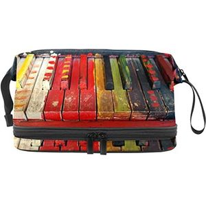 Make-up tas - grote capaciteit reizen cosmetische tas, muziek hout rode piano, Meerkleurig, 27x15x14 cm/10.6x5.9x5.5 in