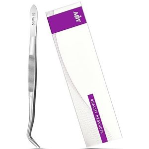 MJW roestvrijstalen gebogen pincet - 6,5 inch lang, ideale naaimachine-pincet voor overlock, gekartelde gebogen punt, precisie-knutsel- en kookpincet