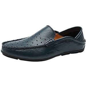 Heren Loafers Schoenen Mocassins Schoenen Lichtgewicht Ademend Leer Antislip Platte Hak Comfortabel Mode Feest Instappers(Blue,44.5 EU)