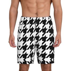 Heren pied-de-poule zwarte print lounge shorts pyjamabroek nachtkleding shorts kerstshorts losse sportbroek, Zwart, M