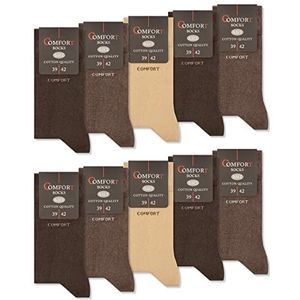 10 Paar Comfort Sokken zonder Elastiek & zonder Naad Heren & Dames Katoen Comfortband 13100 (35-38 beige/bruin)