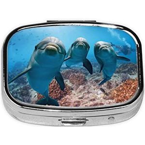 Grappige Dolfijn Kijken Naar U Vierkante Pillendoos, Pillendispenser Doos Kabeljauw Leverolie Doos Vitamine Pil Doos Patiënt Pillendoos