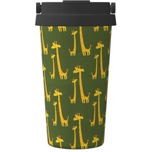 Cartoon giraffe print reizen koffiemok lekvrije thermosbeker geïsoleerde beker, voor kantoor camping