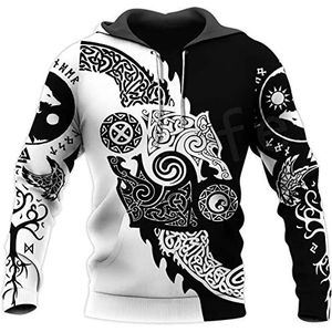 Nordic Odin's Wolf Viking Zip Pullover, Mannen Mode 3D Print Fenrir Tattoo Hoodie, Gothic Losse Nieuwigheid Middeleeuwse Losse Plus Size Sweatshirt S-5XL